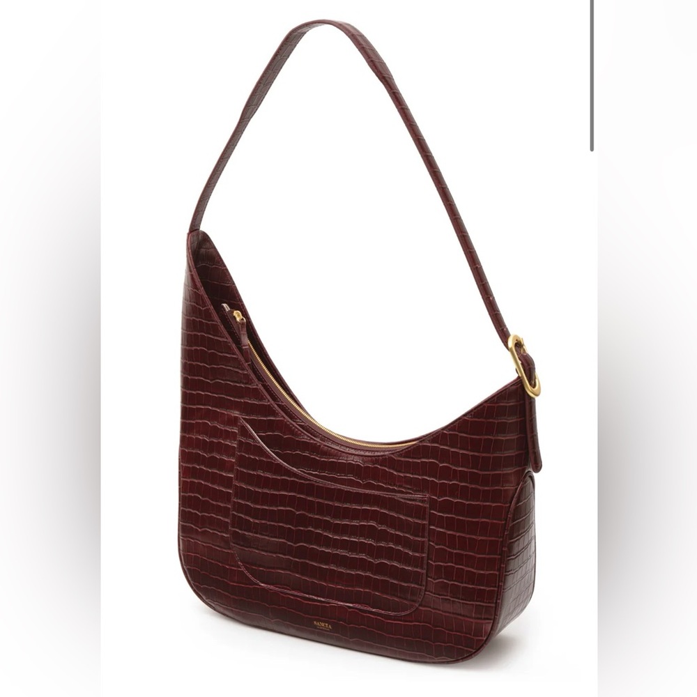 Akela Burgundy Nappa Leather Asymmetrical Shoulder Purse